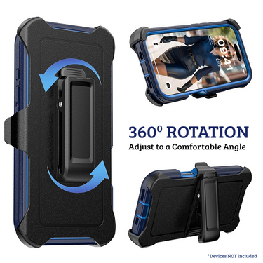 iPhone 16 Compatible Case Cover With Shockproof Robot Armor Hard Plastic And Belt Clip - Black